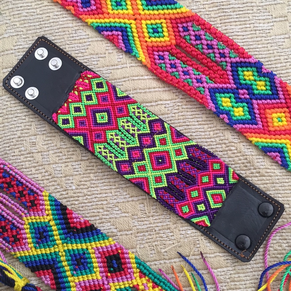 Authentic Mexican macrame Art  leather bracelet